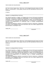 Vollmachtsformular (für die Vertretung durch Haus & Grund)